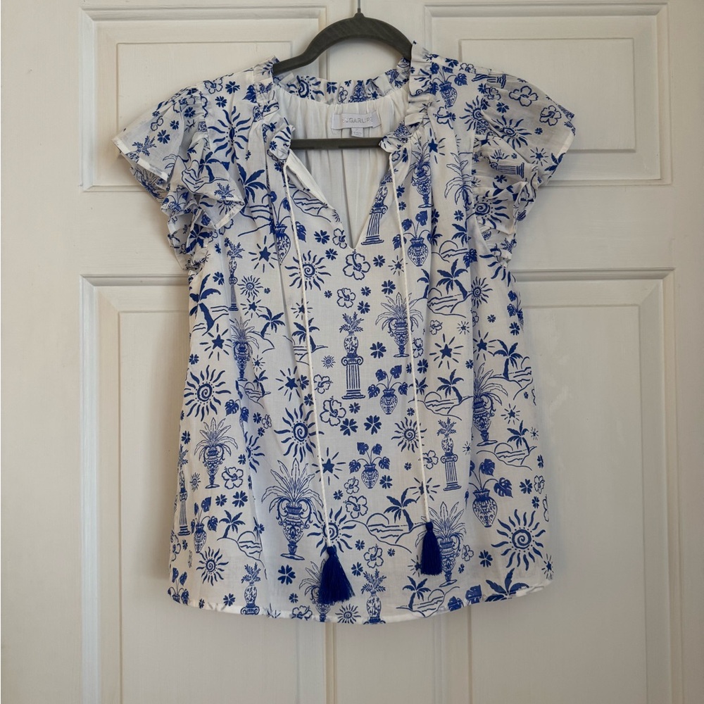 Sugarlips Blue and White Floral Blouse